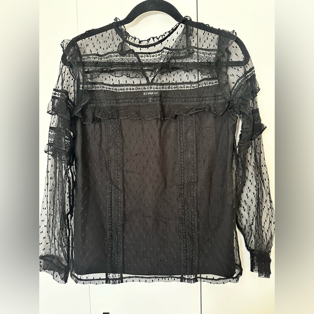 Express lace black mock neck blouse